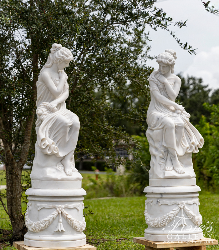 Marble Statues  - Marble Enchantress On An Ornate Pedestal - MS-1485